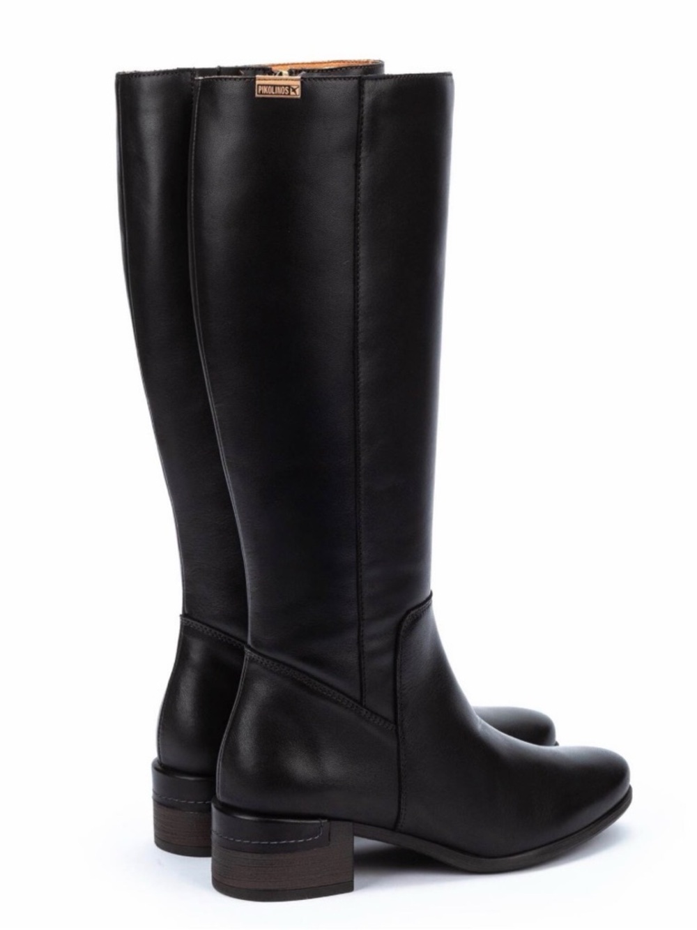 Pikolinos Malaga Classic Black Leather Zip Up Block Mid Heel Tall Boots New
